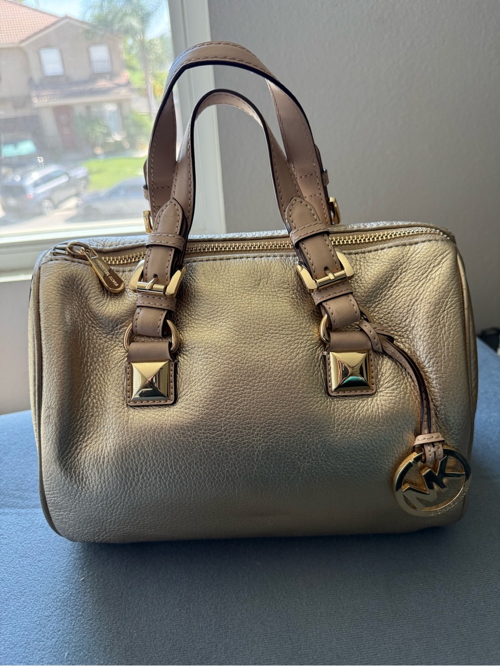 Michael Kors Gold Pebbled Leather Grayson Satchel